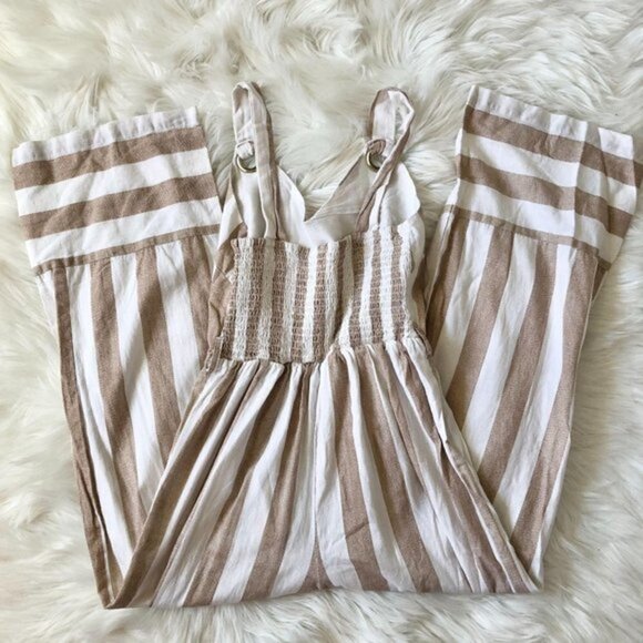 Japna Cotton Linen Striped Jumpsuit XS Tan White - Picture 6 of 6